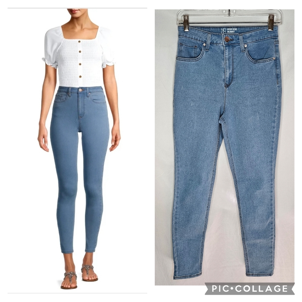 No Boundaries Juniors High Rise Skinny Blue Jeans Light Wash Pockets Size 11